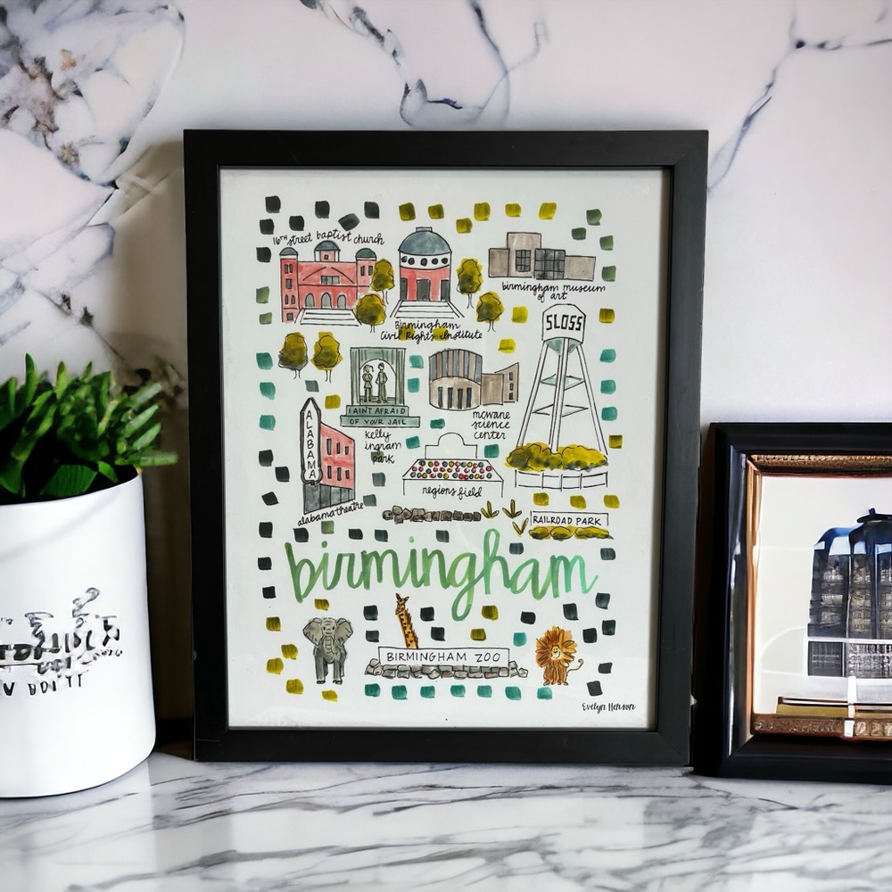 Evelyn Henson Fine Art  “Birmingham” Alabama Map Print Signed. Printed on Acid